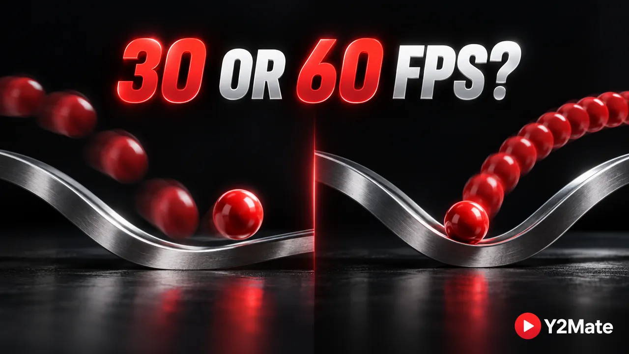 Two motion sequences of a red ball illustrating different video frame rates