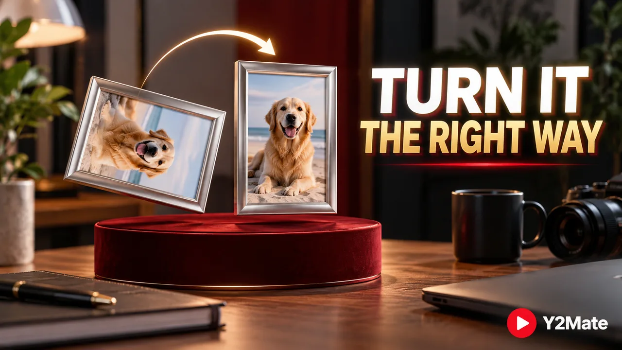 A photo frame turning sideways above a pedestal