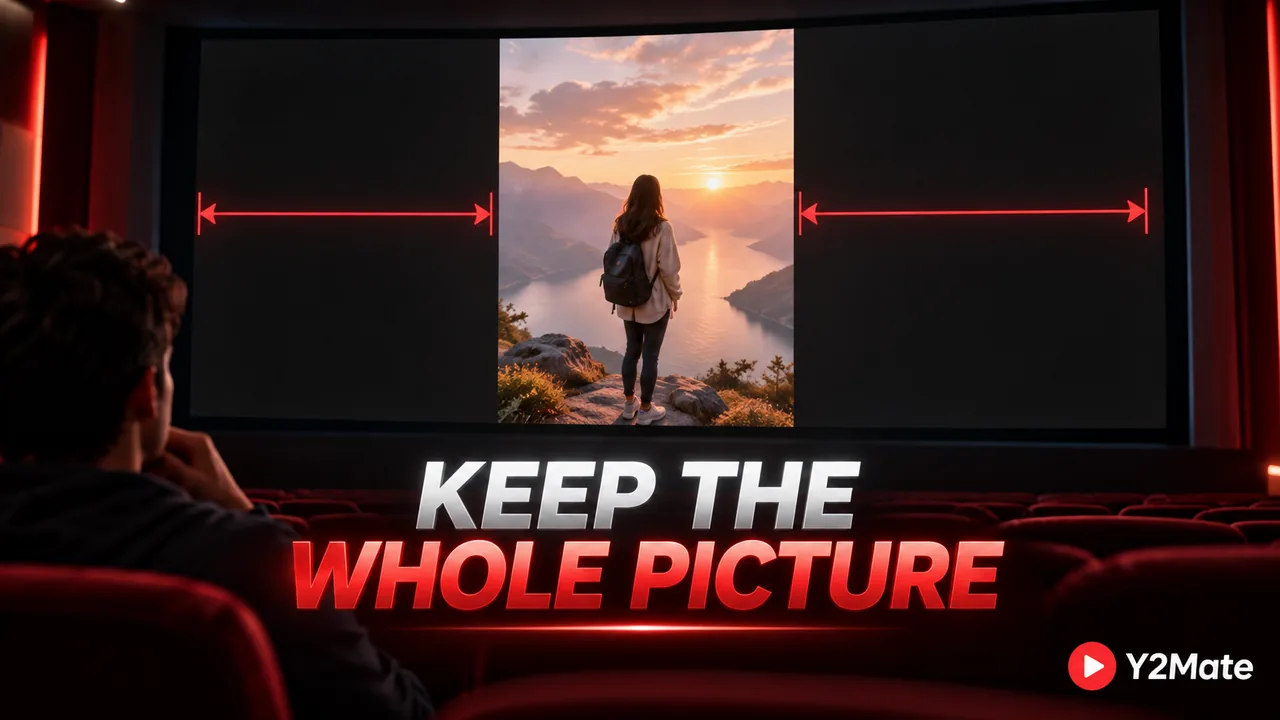 A portrait video frame surrounded by side space on a widescreen display