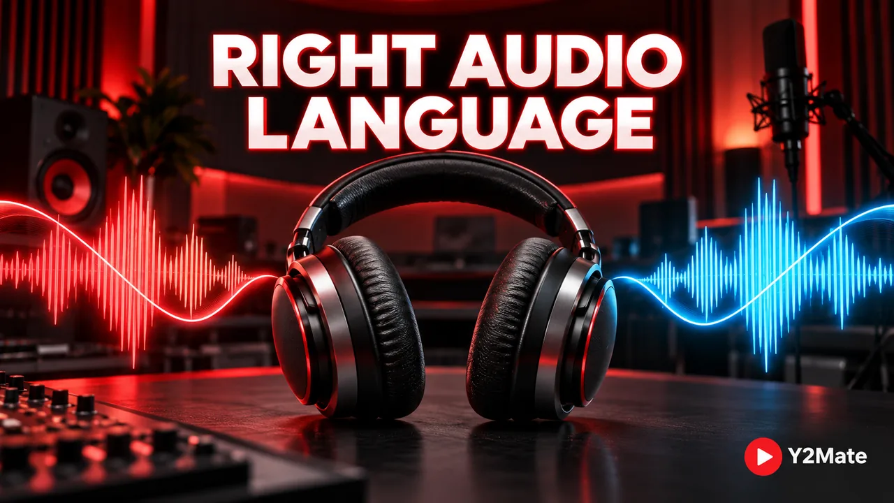 Headphones between contrasting audio waveforms representing different spoken language tracks